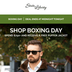 Online Only: Boxing Day + Free Puffer Jacket