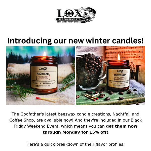 15% Off Our Two New Winter Candles!