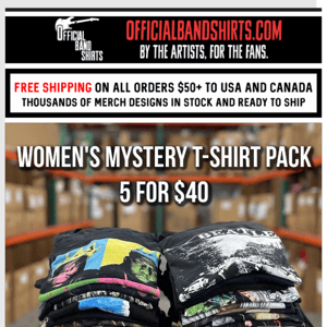 ⚡ The New Women's Mystery T-Shirt Pack: 5 For $40 🤘