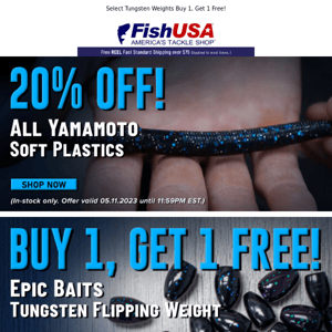 Take 20% Off All Yamamoto Soft Baits Today Only!