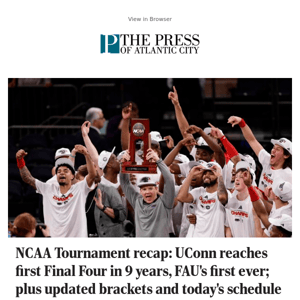 NCAA Tournament recap: UConn reaches first Final Four in 9 years, FAU's first ever; plus updated brackets and today's schedule