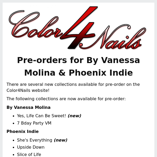 Restock & Pre Orders for Phoenix Indie, By Vanessa Molina, M&N + Cadillacquer PPU Rewind '23