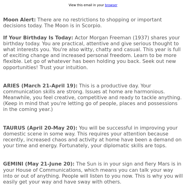 Your horoscope for June 1