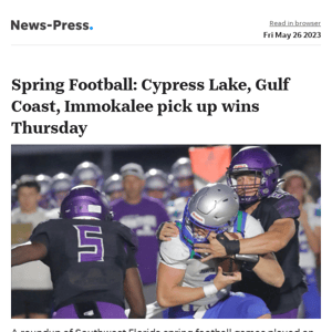 News alert: Spring Football: What we learned Thursday as Cypress Lake, Gulf Coast, Immokalee pick up wins, Fort Myers falls to state champs