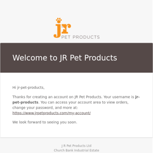 Your JR Pet Products account has been created!