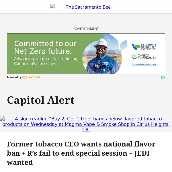 Former tobacco CEO wants national flavor ban + R’s fail to end special session + JEDI wanted
