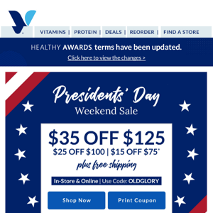 The Vitamin Shoppe: Presidents' Day sale inside!