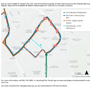 University of Utah Bus Routes on Snow Routing Detour