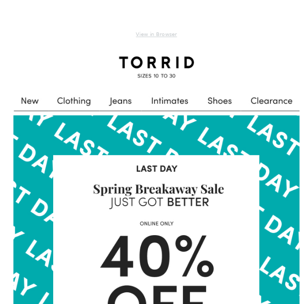 Extra 60% Off Torrid Clothing & Footwear Clearance, Prices from $4.79  (Regularly $26)