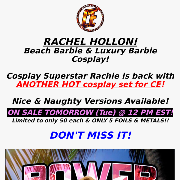 RACHIE BARBIE COSPLAY ANNOUNCED - ON SALE TUE @ 12 PM EST