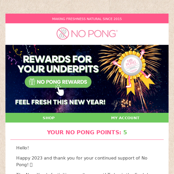 🏆   Your No Pong Rewards January Points Balance is...
