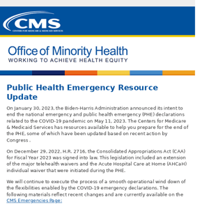Public Health Emergency Resource Update