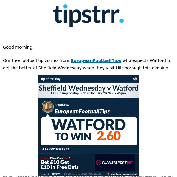 Wednesday's free football tip comes from the Championship