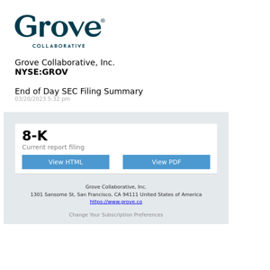 Daily SEC Filing Alert for Grove Collaborative, Inc. (GROV)