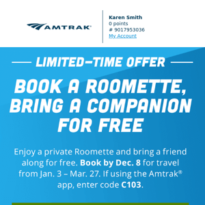 Book a Roomette and bring someone for free! 🛏️