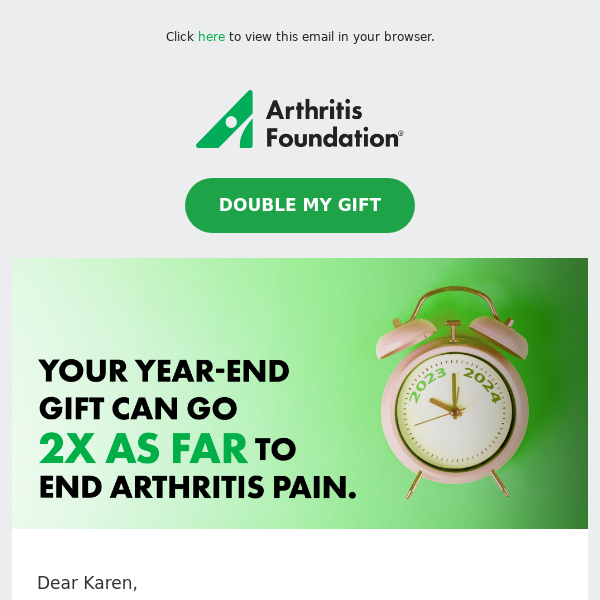 Will you give a gift that DOUBLES to end arthritis pain?