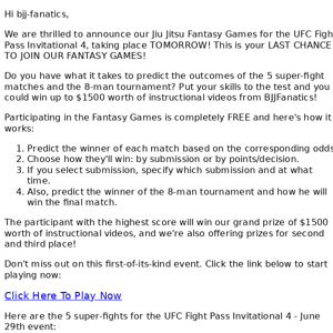 LAST CHANCE TO Join Our Fantasy Games! UFC Fight Pass Jones vs Pena TOMORROW!