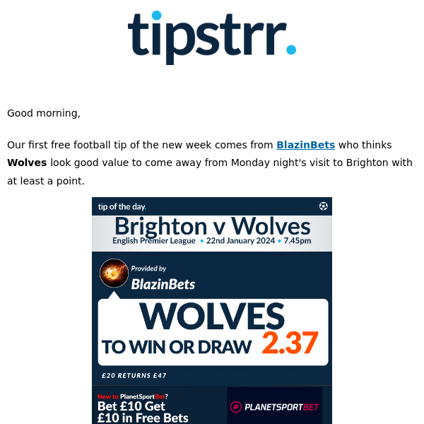 Free football tip to kick off the new week