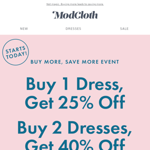 Shop dresses & up to 40% off will appear.