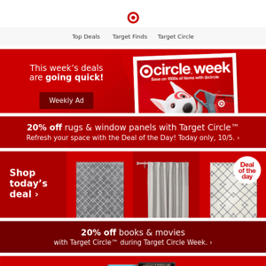 Grab Your Deal of the Day at Target! 20% off Rugs, Window Panels, Books & Movies 🎯