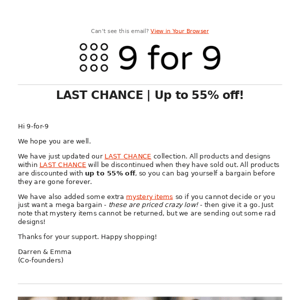 Last Chance | Up to 55% off + more mystery items!