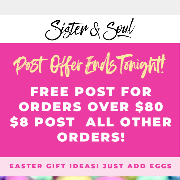 FREE POST for orders over $80 Ends Tonight! 🐣