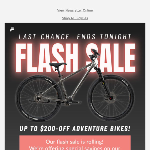 🚲 Flash Sale Ends TONIGHT!