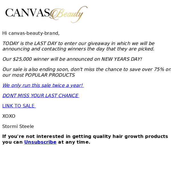 LAST CHANCE TO ENTER GIVEAWAY (Sale Ending) - Canvas Beauty Brand