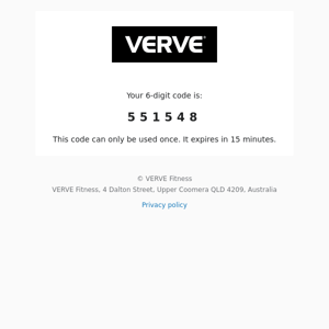 VERVE Fitness: 6-digit code