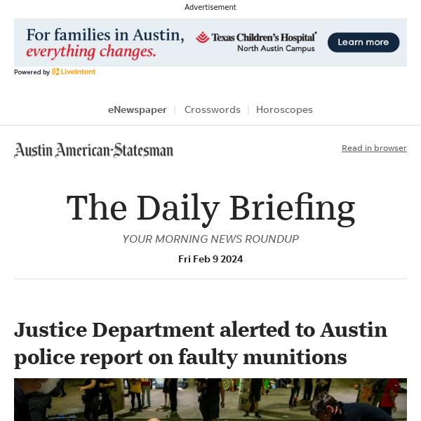 Daily Briefing: Justice Department alerted to Austin police report on faulty munitions