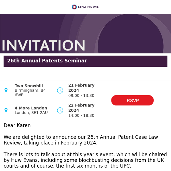 Invitation 26th Annual Patents Seminar Gowling WLG