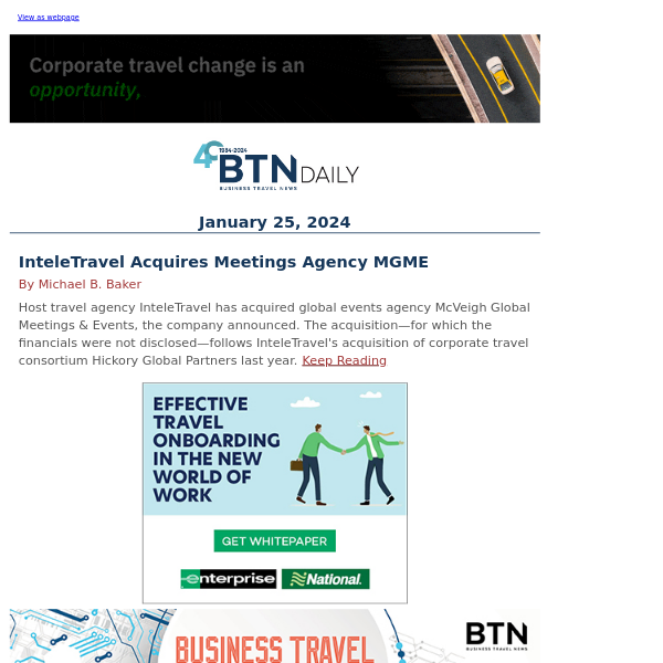 InteleTravel Acquires Meetings Agency; BTN's What to Watch: Day 4