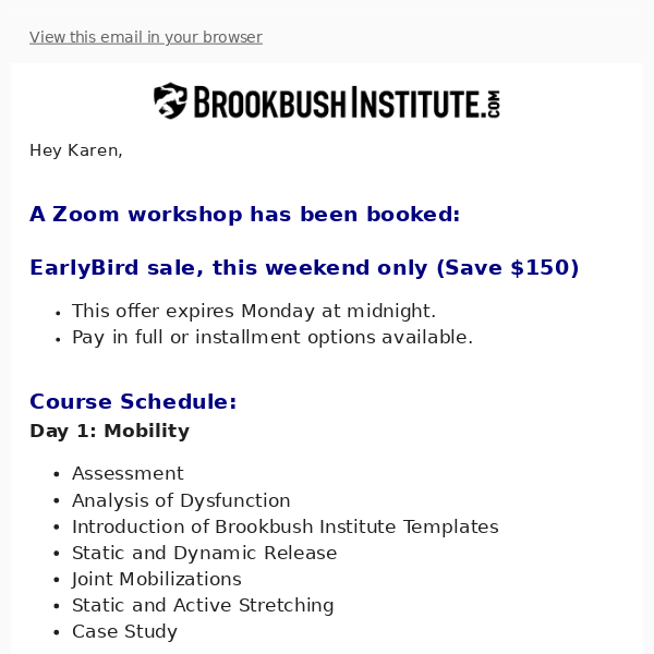 A Zoom workshop has been scheduled (Early Bird Sale through Monday)