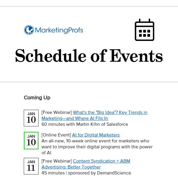 Upcoming Events at MarketingProfs