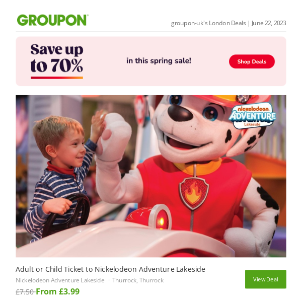 Adult or Child Ticket to Nickelodeon Adventure Lakeside