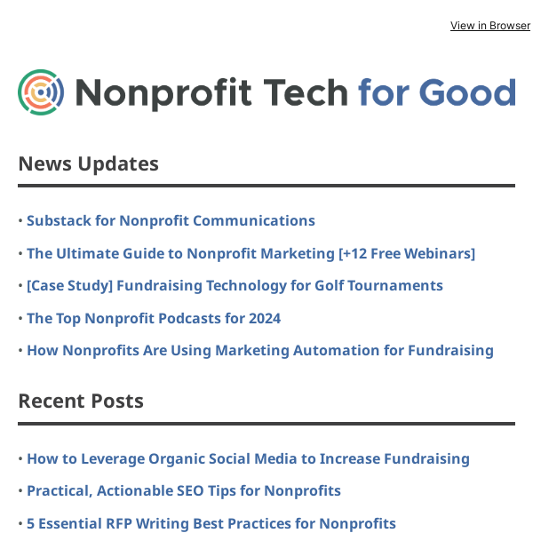 Substack for Nonprofits • The Ultimate Guide to Nonprofit Marketing • Fundraising Technology for Golf Tournaments