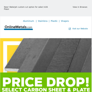 Price Drop! BIG SAVINGS on Select Carbon Steel Sheet/Plate Products