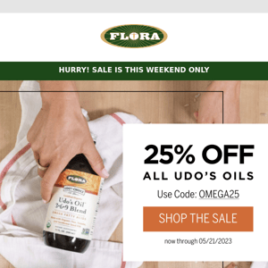 Don’t Miss!  25% OFF Udo’s Oils