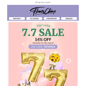 7.7 Sale: 14% OFF Sitewide 💰