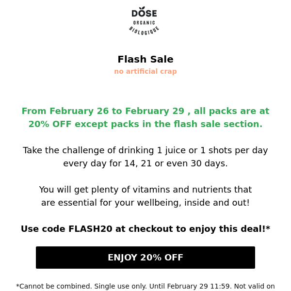 20% OFF shots and juices