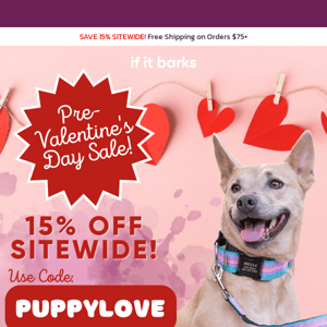 🐶❤️ Spoil Your Pup This Valentine's! Take 15% Off Now!