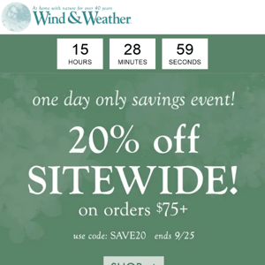 🎉One Day Only! 20% Off Select Items!🎉