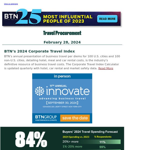 BTN's 2024 Corporate Travel Index; 2024 Corp. Price Forecasts; Q4 Performance