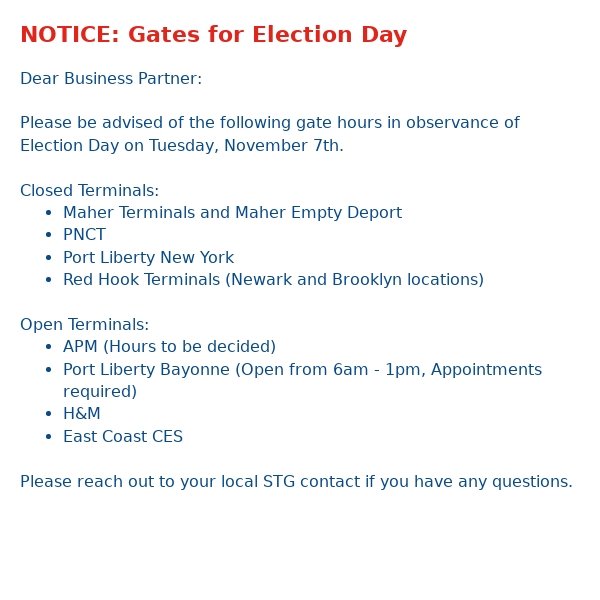 NOTICE: Gates for Election Day