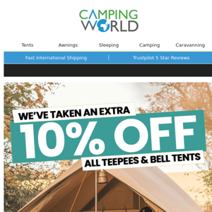 Extra 10% Off Teepees + Bell Tents