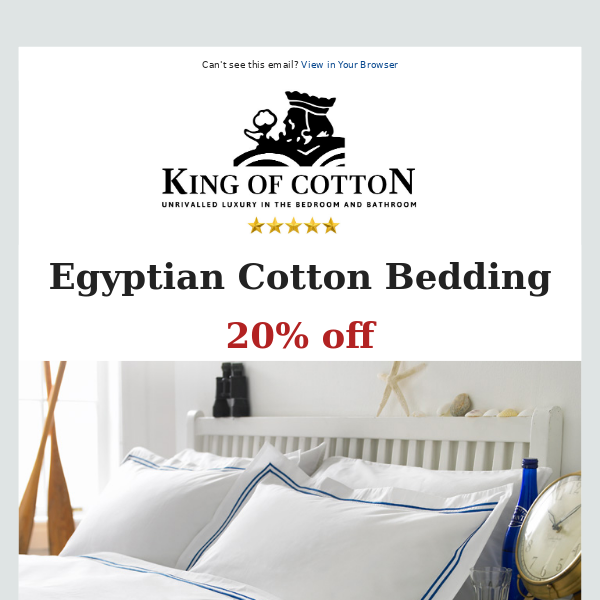 20% OFF Egyptian Cotton!