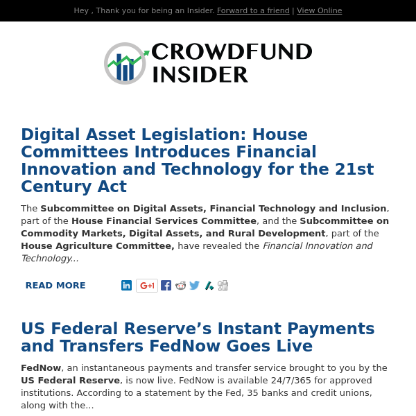 Digital Asset Legislation Moves Forward. FedNow Goes Live 😃