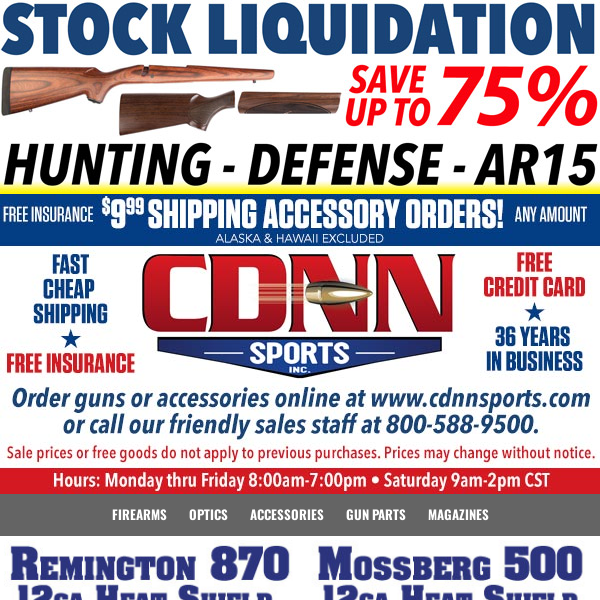Stock LIQUIDATION - Save up to 75%! - Limited Quantities! - Call 800-588-9500