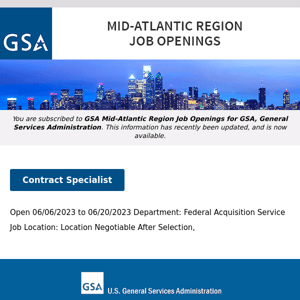 New/Current Job Opportunities in the GSA Mid-Atlantic Region