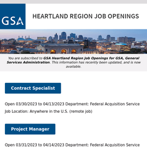 New/Current Job Opportunities in the GSA Heartland Region